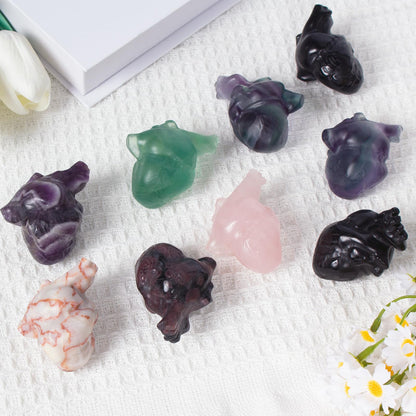 Rainbow Fluorite Heart Crystal Figurines, 2.1 Inch Crystal Heart Love Statue for Home Decor, Meditation and Stress Relief, Hand Carved Natural Healing Stone Cardiac Sculpture Spiritual Gift for Women