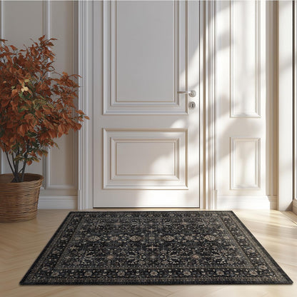 Ruaruarug Area Rug Non Slip Machine Washable Ultra Soft Living Room/Bedroom/Kitchen/Outdoor/Classroom Black Grey, 2'×3'