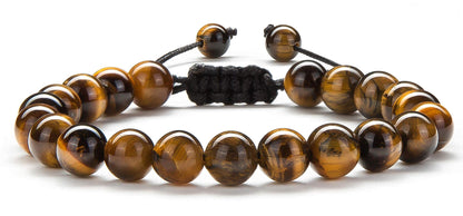 Hamoery Men Women 8mm Tiger Eye Stone Beads Bracelet Braided Rope Natural Stone Yoga Bracelet Bangle(Tiger Eye Stone)