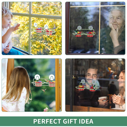 Dreamdrawer Window Hummingbird Feeder, Small Hummingbird Feeder for Outdoors with Strong Suction Cup - Metal Base & 6 Feeding Ports, Easy to Clean and Refill
