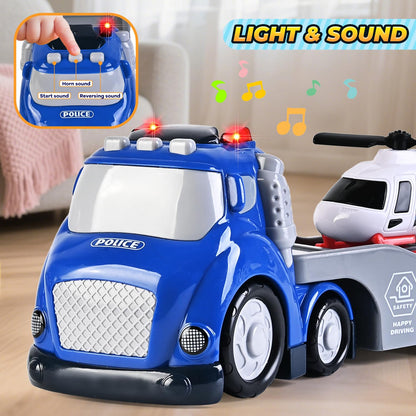 ShyLizard Toddlers Truck Toys,Boy Toys Gifts for 1 2 3 Years Old,5 in 1 City Police Transport Truck with Lights & Sounds,Ideal Birthday for Baby Toddler 12-18M+