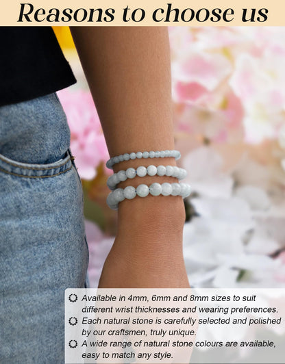 Landorilo Beaded Bracelet for Men Women, 4mm Natural Stone Aquamarine Healing Crystal Stretch Bracelets, Ideal Christmas Birthday Jewelry Gifts with Energy Card，Replacement Beads Included