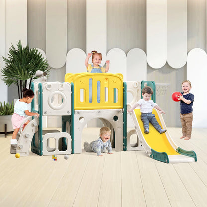 8 in 1 Toddler Slide Set, Kids Slide for Toddlers, Toddler Climber Slide PlaySet with Basketball Hoop,Outdoor Indoor Playground for Toddlers Upgraded
