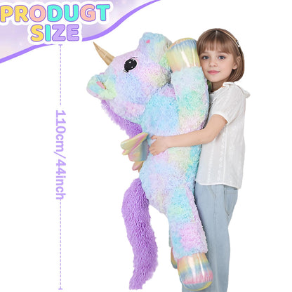 FFxiong 44 Inch Giant Rose Rainbow Unicorn Stuffed Animal Plush Toy with Wings Soft Cute Large Unicorn Plushies Animals Body Pillow Gift for Children Boy Girl Kids Birthday Valentine Room Decorations