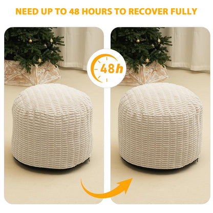 Round Stuffed Pouf Ottoman for Foot Rest, Storage Ottoman Pouf Foot Stool Cushion, Faux Fur Poufs with Foam Chunk Filling, 26 X 18 Inch Floor Chair for Living Room Bedroom Home Decor, Beige