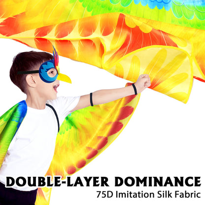 iROLEWIN Double-Sided Bird-Wings-Costume for Kids Parrot-Costume 3D Bird Mask as Toddler Dress-Up Animal Birthday Gifts Toy