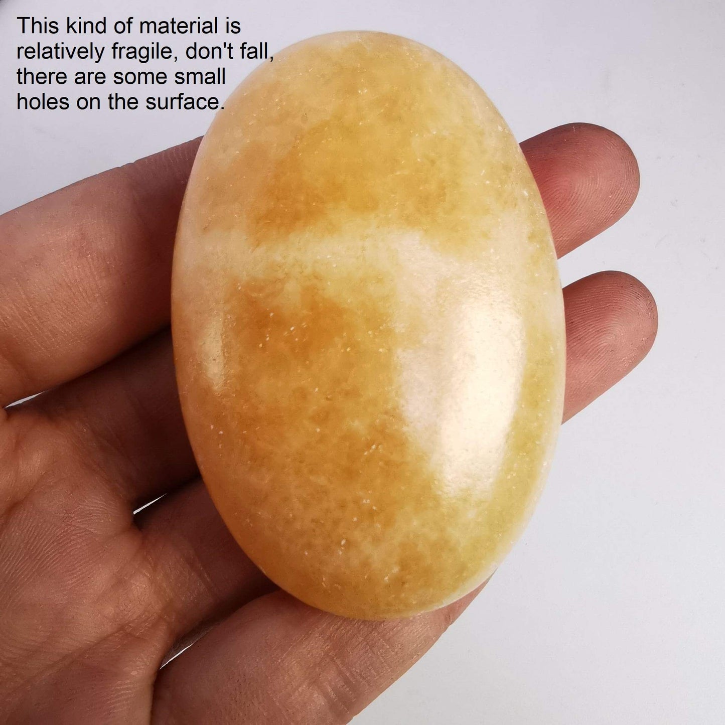 Loveliome Natural Ice Yellow Jade Oval Polished Worry Stones, Healing Crystal Indoor Fountain Stones Massage Energy Anxiety Relief Items