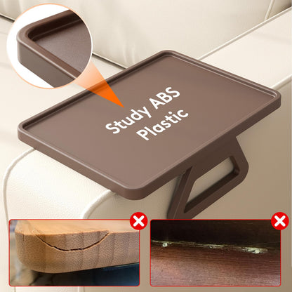 Lifewit Plastic Rotating Couch Armrest Table, Adjustable Sofa Arm Clip Holder Tray for Snack/Fast Food/Fruit/Drink, Large Foldable Stable Sofa Table with Reinforced Clamp, Brown