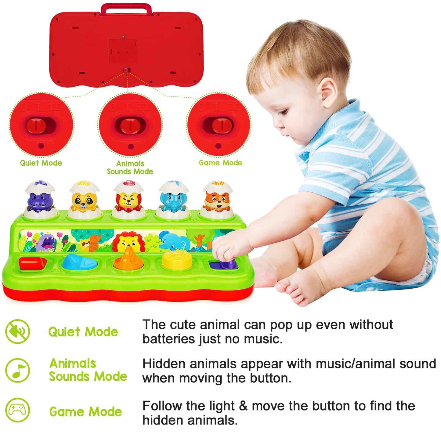YEEBAY Pop Up Animals Toy with Music & Sound, Early Developmental Toy for 12-18 Months Baby, Infants & Toddlers,1 Year Old Girls & Boys