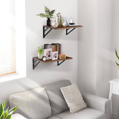Tectocker-DOU 2 Pc Deep Floating Shelves ; Wall Mounted Hanging Shelves for Living Room, Kitchen, Office, Bathroom and Bedroom Decor; Storage and Display Shelf Set (Brown, 16W×12D)