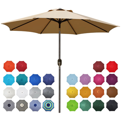 Blissun 9' Outdoor Patio Umbrella, Outdoor Table Umbrella, Yard Umbrella, Market Umbrella with 8 Sturdy Ribs, Push Button Tilt and Crank (Tan)