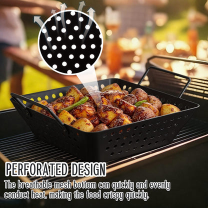 Teecyhooo 3 Pack Grill Topper Pans for Outdoor Grill, Stainless Steel Vegetables BBQ Grilling Basket with Holes Handles, Nonstick Barbecue Pan Grilling Gifts for Camping Picnic Cooking Seafood Meat