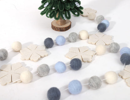 Felt Snowflake Garland - Snowflake Felt Ball Garland, Winter Wall Decor, Christmas Garland, Winter Wonderland Banner