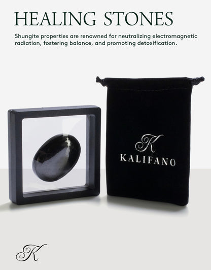 KALIFANO Shungite Palm Stone with Healing & Calming Effects - AAA+ High Energy Piedra de Shungita Reiki Worry Crystal Used for EMF Protection and Rejuvenation (Information Card Included)