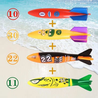 20Pcs Summer Pool Diving Swimming Toys for Kids Ages 3-12, Fun Swim Games Sinking Set, Underwater Dive Gifts with Storage Bag Include Torpedo Gems Shark Rings Sea Animals for Boys Girls Toddlers