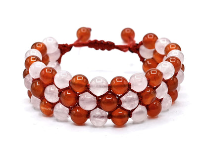 Amazing Gemstone Bracelet for Love Manifestation - Rose Quartz and Carnelian Bracelet Set for Men Women Healing Calming Anxiety Stress Relief Gifts Pulseras Para Hombres Mujer Stocking Stuffers