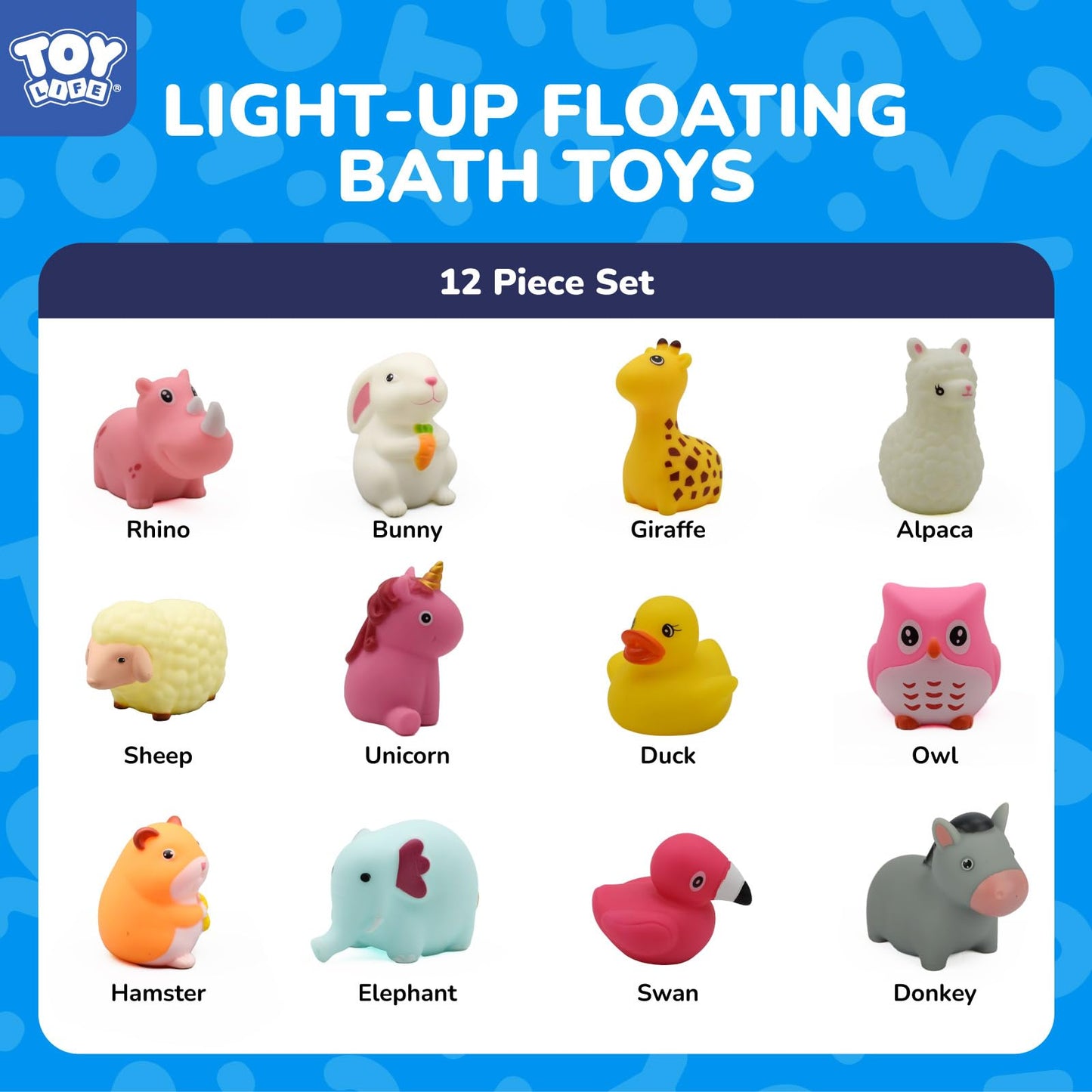 TOY Life 12 PCS Animals Light Up Bath Toys for Kids Ages 4-8, No Hole Glow Bath Toys for Kids, Baby Toddler Bath-Time, Bathtub Toy Gifts for Kids Girls Boys, Ideal for Shower, Bathtub, Pool