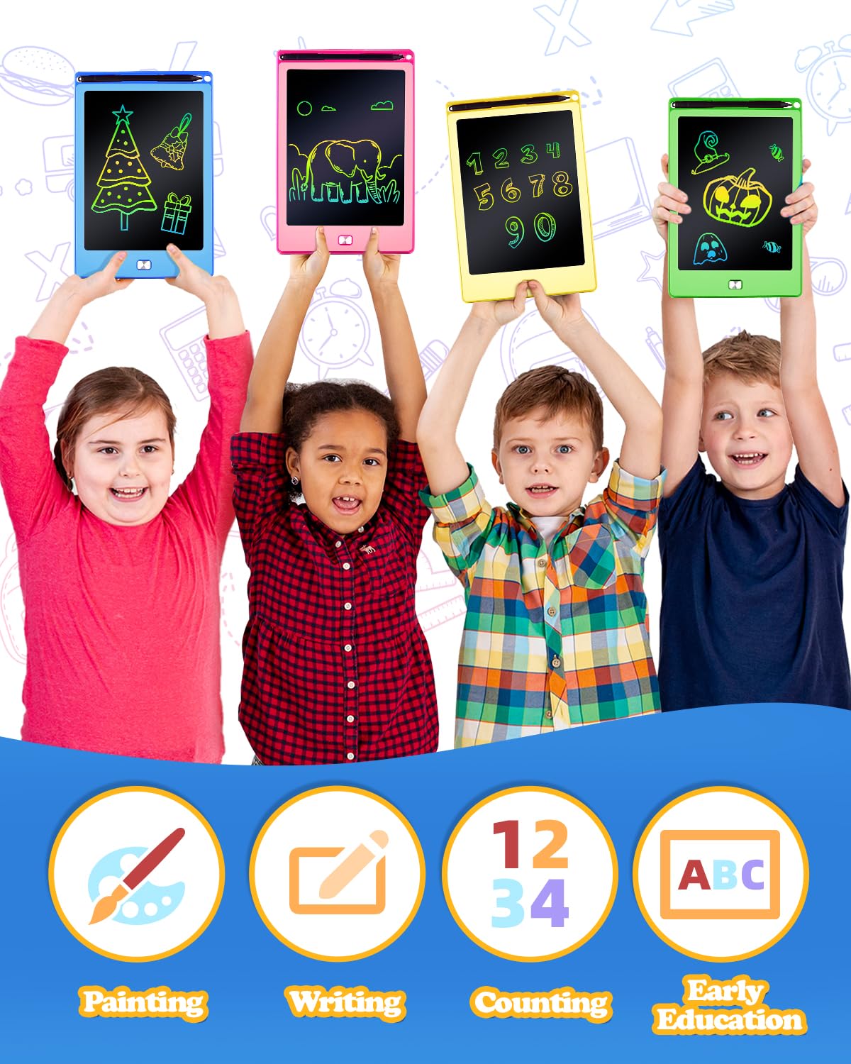 POPERFUN 4 Pack LCD Writing Tablet for Kids, 8.5 Inch Colorful Toddler Doodle Board Gifts for Toddlers 3 4 5 6 7 8 Year Old Girls Boys, Drawing Tablet for Erasable Reusable Electronic, Paint Toys