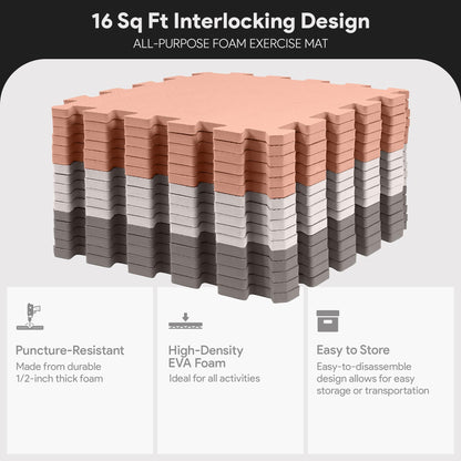 BalanceFrom 16-Pack 12x12 Inches EVA Interlocking Foam Play Tile Mat, Cream/Gray/Beige – 0.4-Inch Thick Non-Slip Puzzle Flooring for 16 Square Feet in Playroom, Nursery, or Playpen at Home