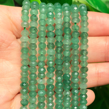 2 String 220PCS 3x5mm Natural Green Color Jade Stone Beads for Jewelry Making, Songxi Facted Loose Gemstone Beads for DIY Bracelet Necklace Making Supplies with Energy Healing Chakra Power