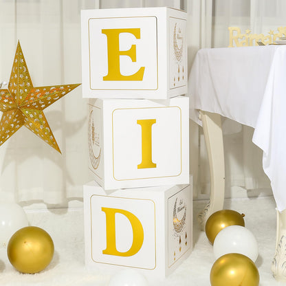 Eid Mubarak Decoration for Home 2026 - 89 White Gold Balloon Arch with Eid Mubarak Star Balloons,Star Moon Balloon Boxes,Ramadan Party Supplies Decorations for Ramadan Festival