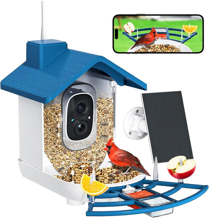 Smart Bird Feeder with Camera,Bird House Camera with Solar Panel,FHD Birds Cam for Bird Watching, AI Identification,Auto Capture & Real-time Notifications,Ideal Gift for Birds Lovers,Parents,Friends