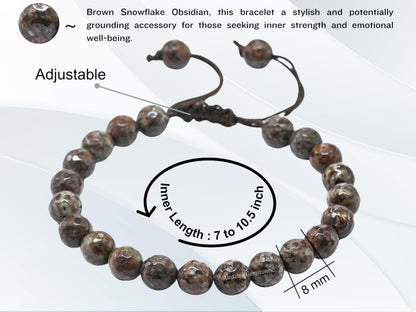 Amazing Gemstone Brown Snowflake Obsidian Bracelet for Women - Chakra Mens Bracelet Protection Crystals and Healing Stones - Blessing Bracelet Spiritual Meditation Gift Christmas