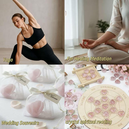 444 Angel Number Rose Quartz Heart Worry Stone - Spiritual Love Crystal Healing Pocket Rock for Women, Polished Heart Shaped Reiki Stone (Engraved 444)