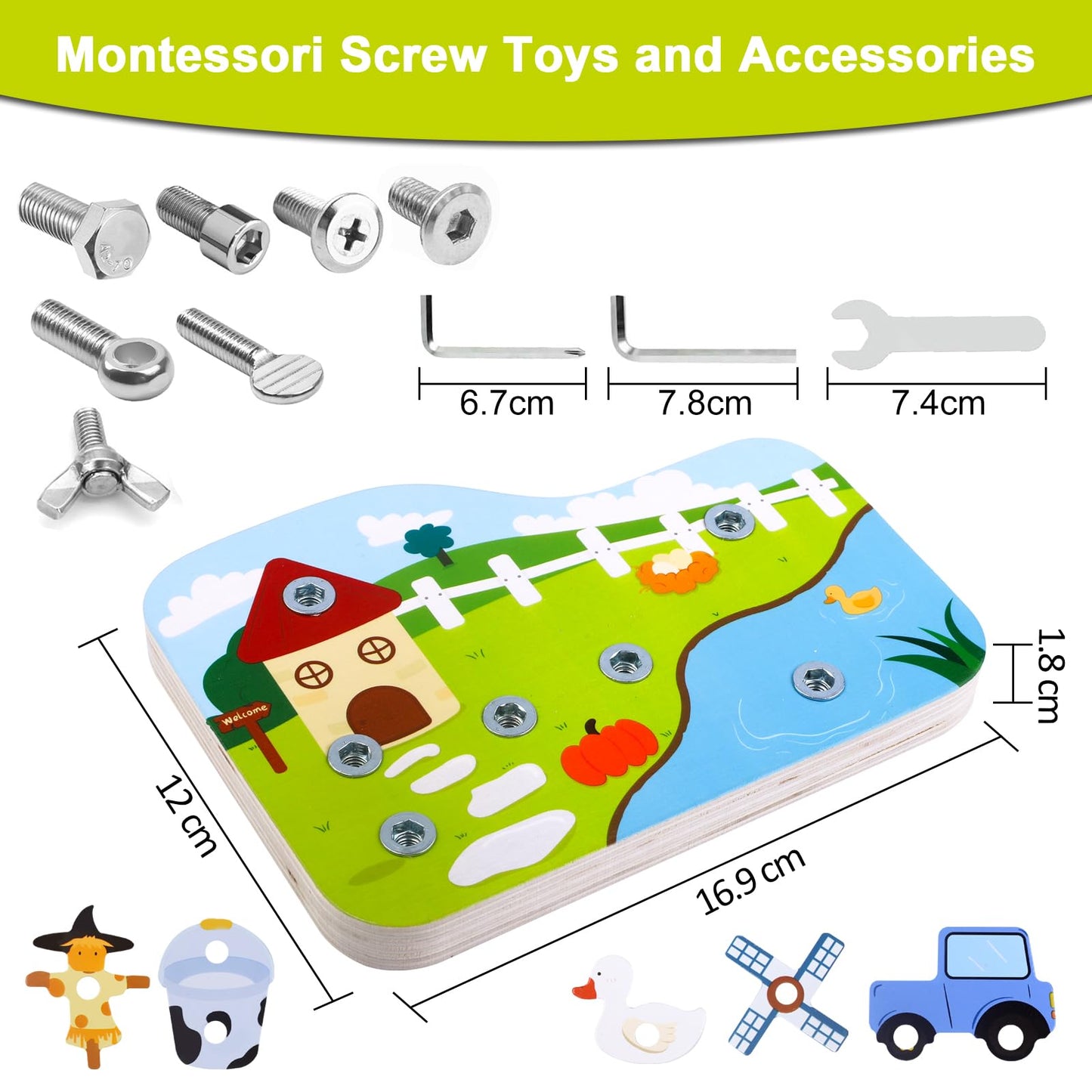 Montessori Screwdriver Board Set - Wooden Montessori Toys for 3 Year Old Kids and Toddlers, Fine Motor Skills Learning, STEM Toys, Gift for Boys and Girls (Farm Series)