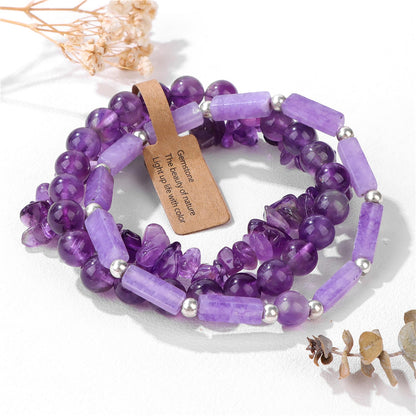 3PCs Amethyst Bracelet for Women 8mm Crystal Beaded Bracelet Purple Bead Bracelet Stretch Bracelet Amethyst Jewelry Gifts for Women