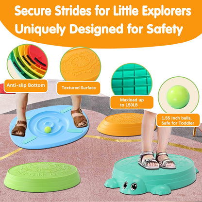 HAPATOYS Balance Board & Stepping Stones for Kids - 2-in-1 No-Slip Turtle Stepping Stones and Balance Board for Toddler Balance & Obstacle Course, for 3 4 5 6 Year Old Kid Indoor & Outdoor Play