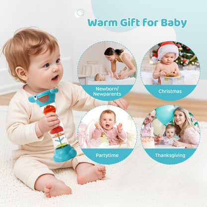 Montessori Baby Toys for 6-12 Months 1 Year Old,Rain Stick Baby Rattle Shaker Infant Sound Toy 9.8” Rainmaker Musical Sensory Toys for 6 7 8 9 10 Months Newborn Toddlers Gifts-Blue