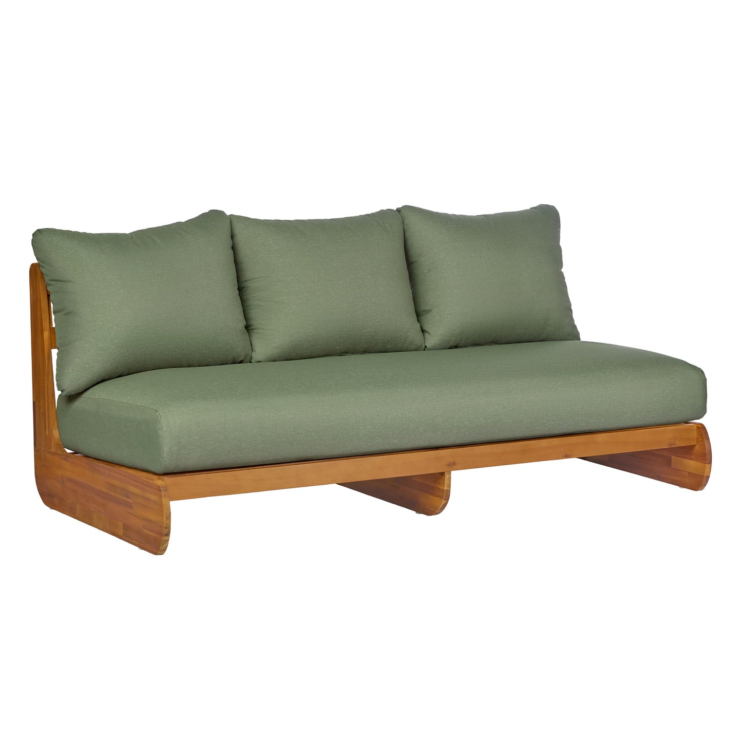 Christopher Knight Home Poppy Acacia Wood Outdoor 3 Seater Sofa with Cushion, Wooden Patio Sofa Couch with Cushion, Comfy Armless Cloud Sofa Couch, Patio Furniture Sofa Set, Teak+Olive Green