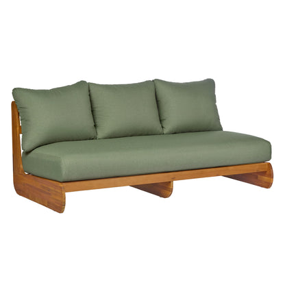 Christopher Knight Home Poppy Acacia Wood Outdoor 3 Seater Sofa with Cushion, Wooden Patio Sofa Couch with Cushion, Comfy Armless Cloud Sofa Couch, Patio Furniture Sofa Set, Teak+Olive Green