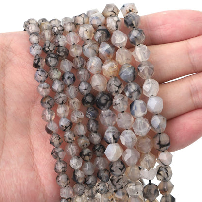 BEADIA Faceted Natural Black Dragon Agate Stone Round Beads 8mm 36cm/Strand for Jewelry Making
