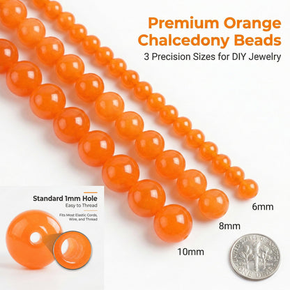Anjpuy Natural Orange Chalcedony Beads 10mm - 35pcs Round Gemstone Beads for Jewelry Making - Bulk Loose Crystal Stone Bead Supplies for Bracelet Necklace Earrings Crafting
