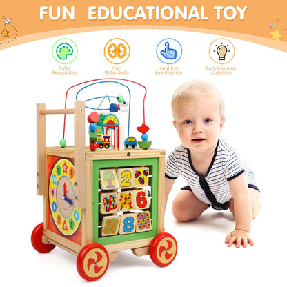 Wooden Activity Cube 6 in 1 Montessori Educational Learning Sensory Toys for 1 Year Old 12-18 Months Boys Girls First Birthday Gifts for Baby Toddler Toys Age 1-2 Bead Maze Shape Sorter Abacus