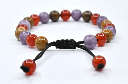 Amazing Gemstone Bracelet for Teens - Yellow Jasper Lepidolite Carnelian Bracelet Set for Men Women Healing Calming Anxiety Stress Relief Gifts Pulseras Para Hombres Mujer (Adjustable) (Teenagers)