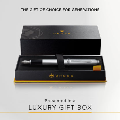 Cross Townsend Refillable Fountain Presented in a Luxury Gift Box - Medium Point, Black Ink, Lustrous Chrome