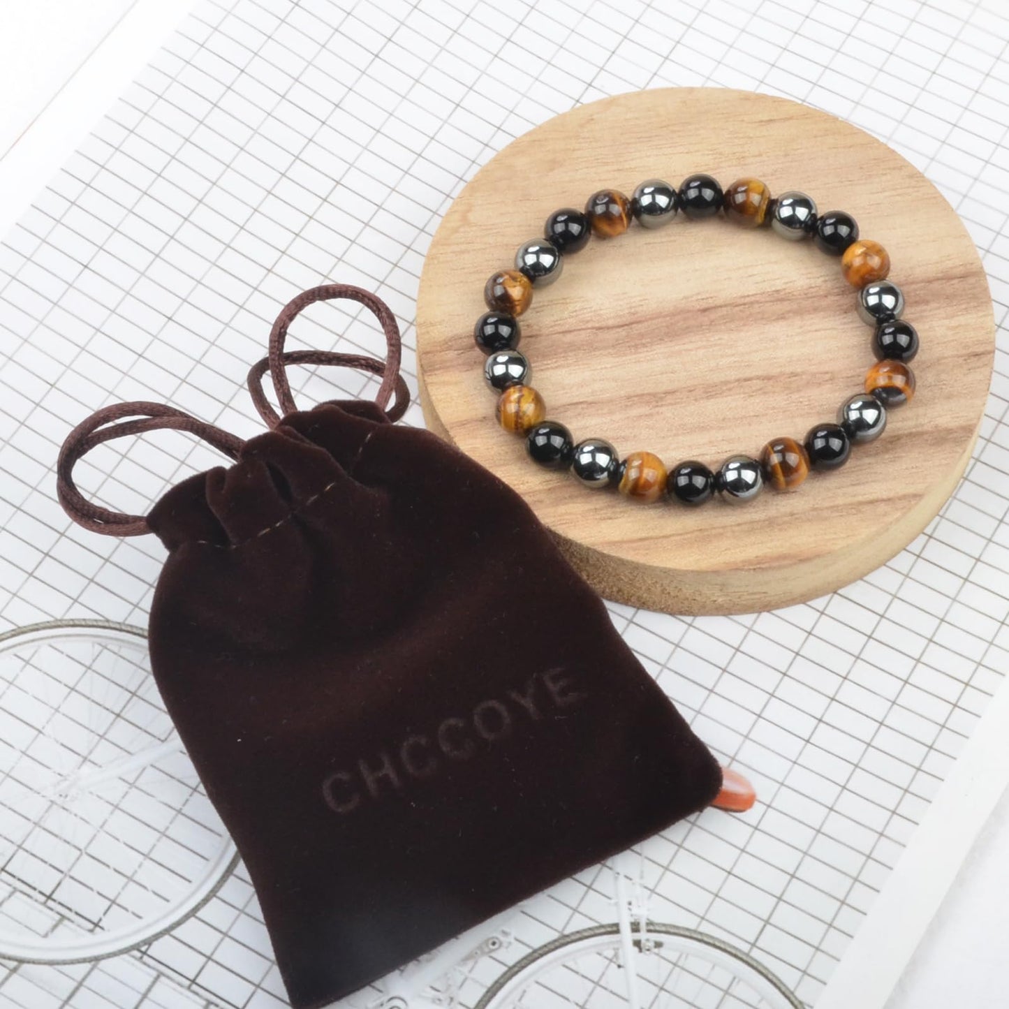 CHCCOYE 4mm Natural Healing Gemstone Bracelet Handmade Yoga Stretch Elastic Bracelet Stress Relief Crystal Jewelry for Men and Women (4mm,Triple Protection)