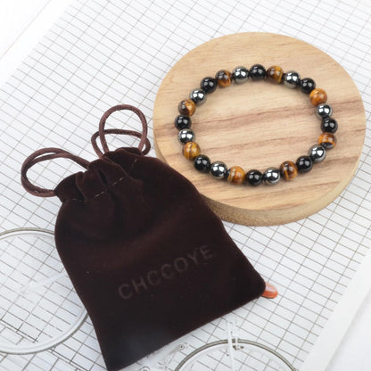 CHCCOYE 6mm Natural Healing Gemstone Bracelet Handmade Yoga Stretch Elastic Bracelet Stress Relief Crystal Jewelry for Men and Women (6mm,Triple Protection)