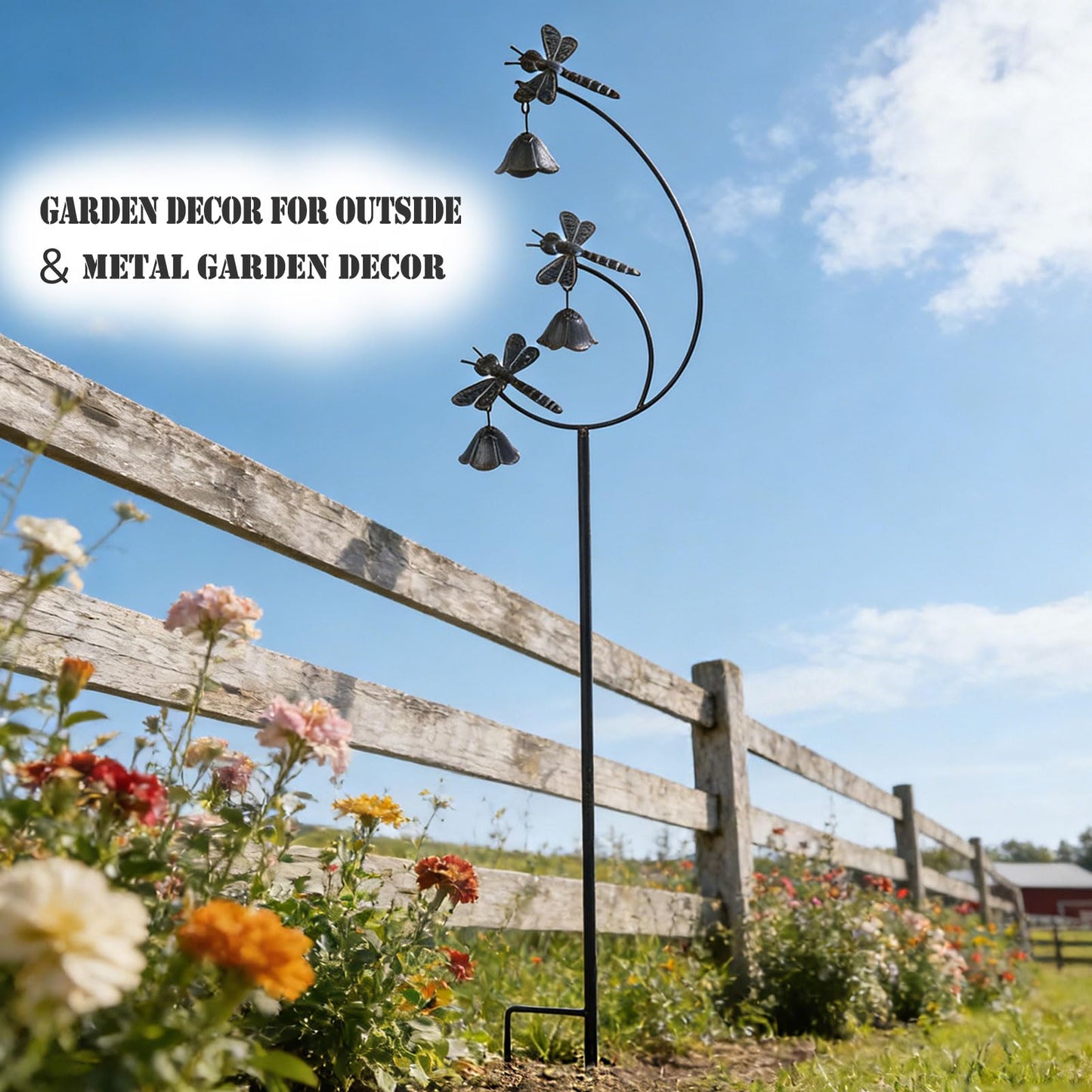 MNRYLKB Gardens Metal Dragonfly with Bells for Outside Yard Art，Decorative Garden Stakes