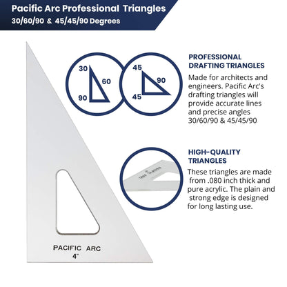 Pacific Arc Drafting Triangle, 18-inch, 45/90 Degrees, Clear Acrylic