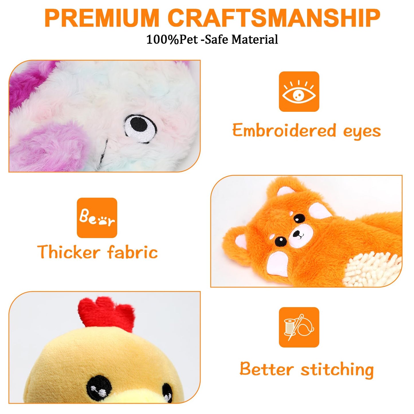 Tierglück Interactive Squeaky Dog Toys for Small, Medium & Large Dogs, 3-Pack No-Stuffing Plush Chew Toys with Crinkle Sound – Durable, Safe Teething & Boredom Relief Toys for Puppies and Adult Dogs