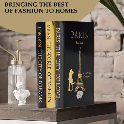 SIMPLIFY ASTHETIC - Decorative Books Set of 3 with Golden Garland Bead - Decorative Books for Coffee Table, Home Decor - Designer Books Decor Set - Faux Books for Bookshelf