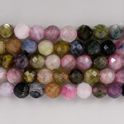 Angelstones Natural Multicolor Tourmaline Gemstone Stretch Bracelet, 4mm Faceted Round Beads, Crystal Healing for Women