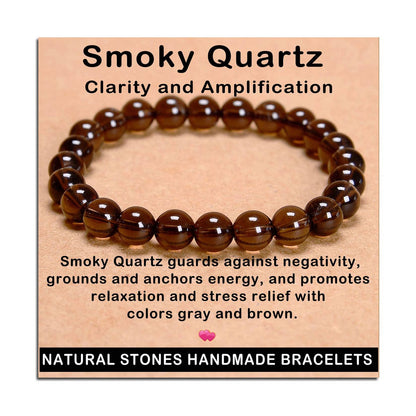 AD Beads Handmade Gemstone Stretch Elastic Bracelet Crystal Healing Reiki Nature's Beauty and Spiritual Essence Unisex (8mm, Smoky Quartz (Clarity and Amplification))