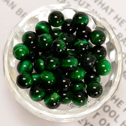 NCB 100pcs Original Natural Stone Beads Gemstone Round Loose Beads 6mm 8mm 10mm (Green Tiger's Eye, 6mm 100Beads)