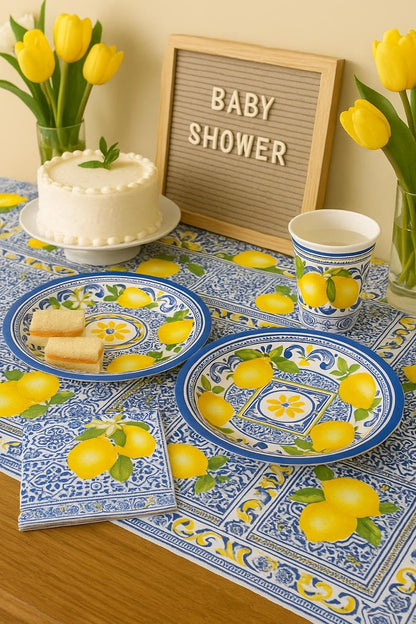 Elegant Disposable Tableware Set | 81 Pcs | Serves 20 Guests l 20 Extra Thick Paper Party Plates + 20 Cups + 20 Napkins + 1 Large Tablecloth | Perfect for Events, Baby Showers, Weddings & Picnics.