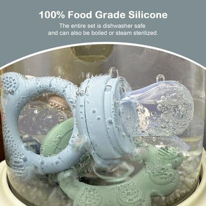 2 Pack Baby Fruit Food Feeder + Breastmilk Popsicle Molds,Baby Teethers,BPA Free,3 Sizes,2mm Fine Holes to Prevent Choking,Perfect for Teething Relief & Infant Solid Food Introduction,3 M+(Ether/Sage)